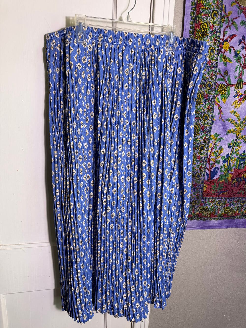 Vintage River Ridge Blue Floral Pleated Maxi Skirt USA 90s Boho Approx 2XL
